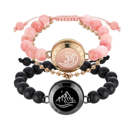 TOTWOO Long Distance Touch Bracelets| Mountain&Sea Touch Bracelets with Beaded Black Agate and Pink Persian Jade |Long Distance