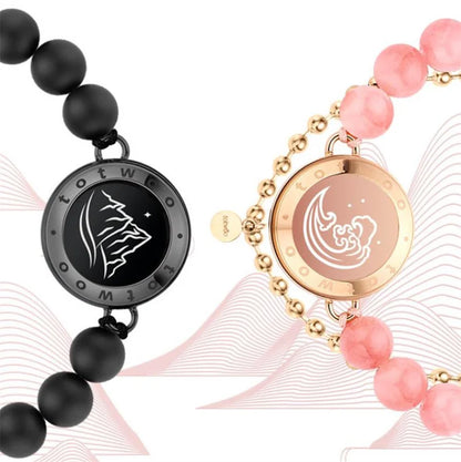 TOTWOO Long Distance Touch Bracelets| Mountain&Sea Touch Bracelets with Beaded Black Agate and Pink Persian Jade |Long Distance