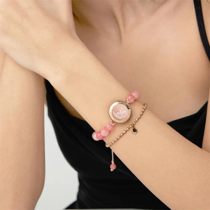 TOTWOO Long Distance Touch Bracelets| Mountain&Sea Touch Bracelets with Beaded Black Agate and Pink Persian Jade |Long Distance